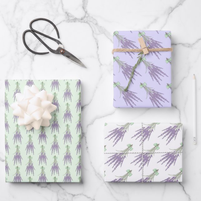 Lavender Herb Flower Bundle Patterns Wrapping Paper Sheet (Front)
