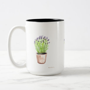 Lavender herb pot plant rustic purple Two-Tone coffee mug