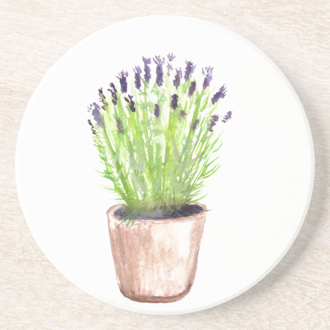 Lavender herb pot plant rustic simple floral coaster (Front)