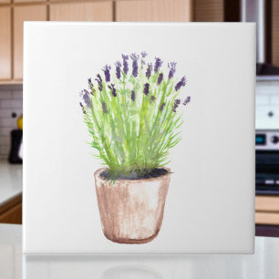 Lavender herb pot plant watercolor kitchen tile