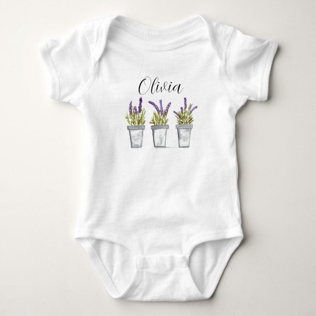 Lavender herb pots Watercolor Floral Flowers Baby Bodysuit (Front)
