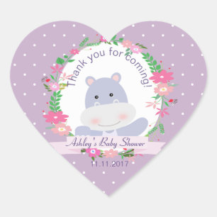 Lavender Hippo Baby Girl Shower Party gift tag