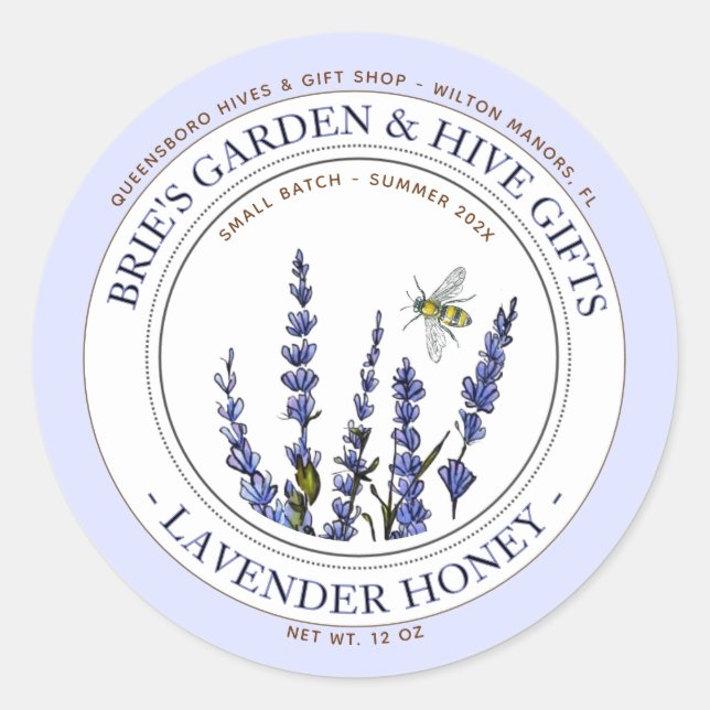  Lavender Honey Jar Label with Honeybees (Front)