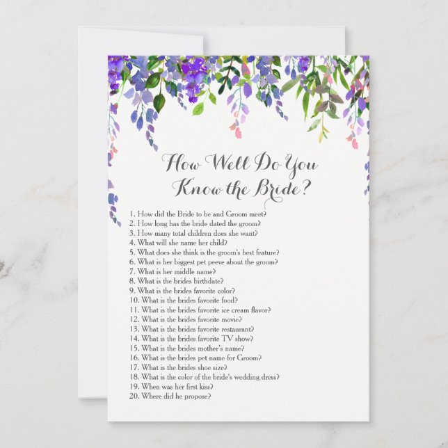 Lavender How well do you know the bride? (Front)