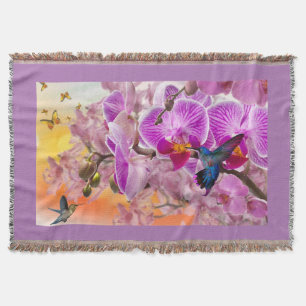 Lavender Hummingbird & Flowers design Blanket