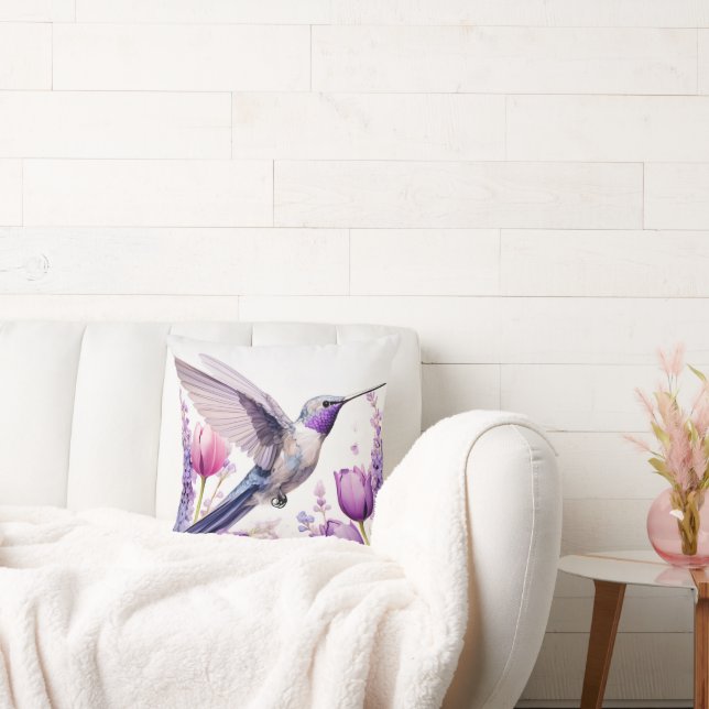 Lavender Hummingbird Illustration Cushion (Couch)