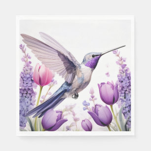 Lavender Hummingbird Illustration Napkin