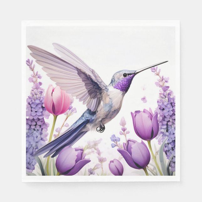 Lavender Hummingbird Illustration Napkin (Front)
