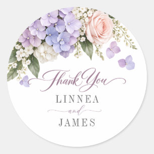 Lavender Hydrangea Blush Rose Wedding Favour Classic Round Sticker