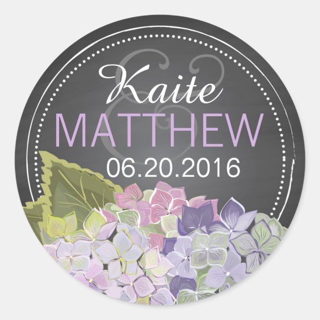 Lavender Hydrangea Chalkboard Wedding Label (Front)