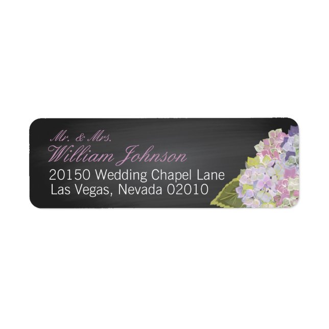 Lavender Hydrangea Chalkboard Wedding Label Return Address Label (Front)