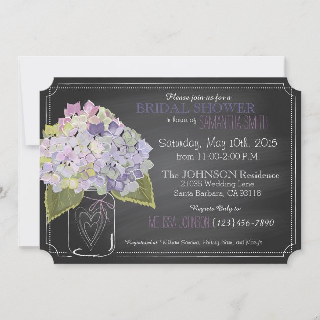 Lavender Hydrangea Jar Chalkboard Bridal Shower Invitation (Front)
