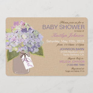 Lavender Hydrangea Mason Jar Rustic Baby Shower Invitation