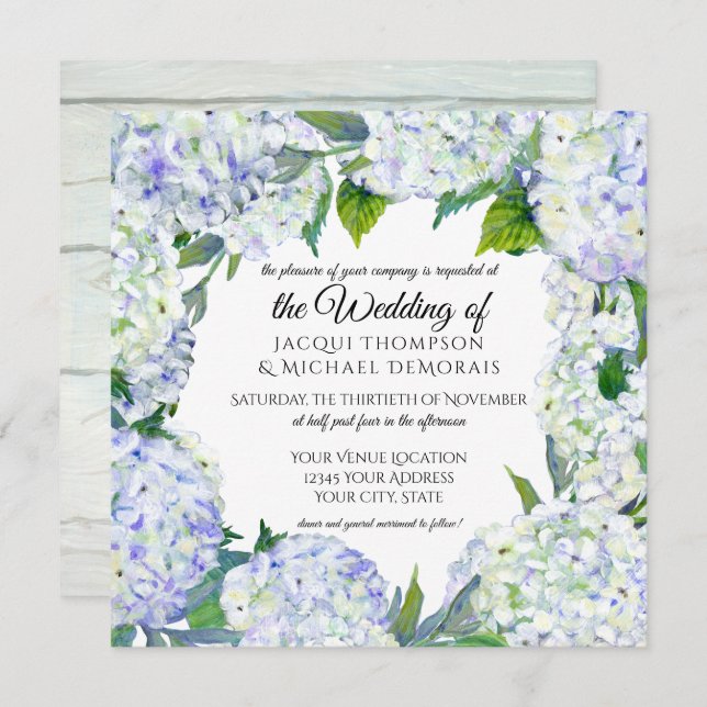 Lavender Hydrangea Wreath Vintage Floral Wooden Invitation (Front/Back)