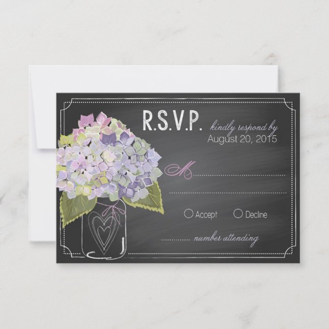 Lavender Hydrangeas Chalkboard RSVP Card (Front)