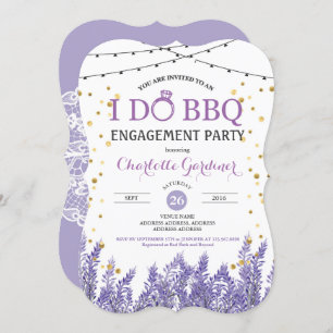 Lavender I do BBQ engagement party purple and gold Invitation
