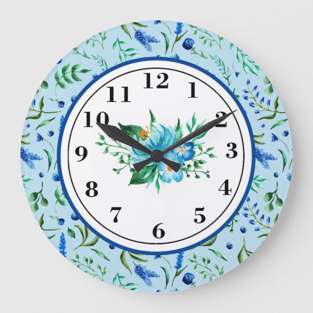 Lavender In Blue Large Clock (Front)