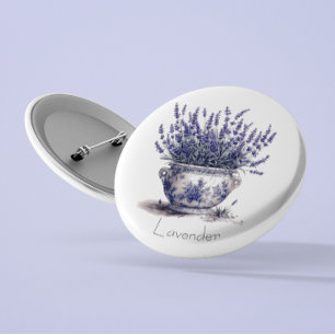 Lavender in Delft Blue, customisable 3 Cm Round Badge