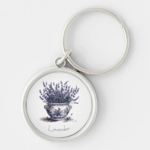 Lavender in Delft Blue, customisable  Key Ring