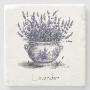 Lavender in Delft Blue customisable Stone Coaster