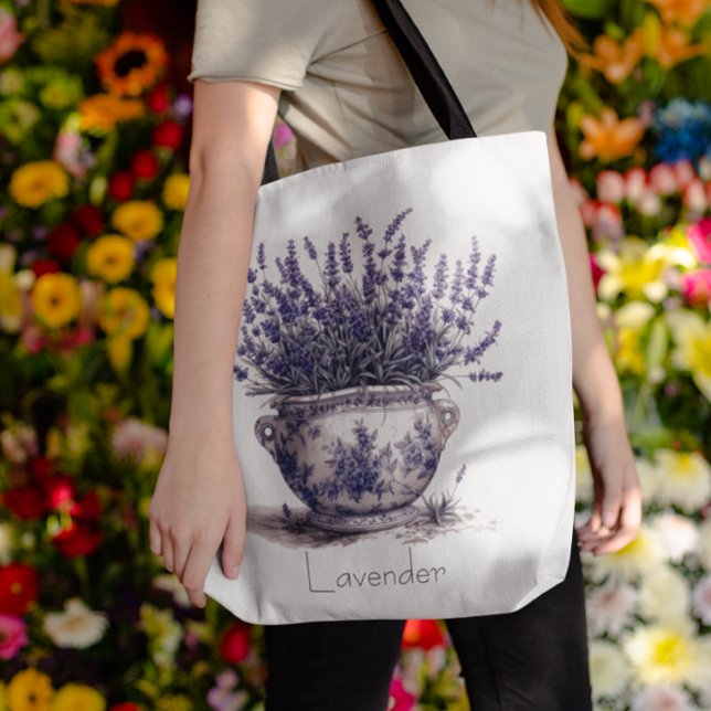 Lavender in Delft Blue, customisable  Tote Bag (Creator Uploaded)