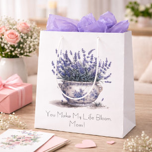 Lavender in Delft Blue, customizable Medium Gift Bag