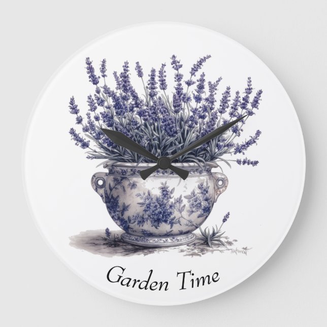 Lavender in Delft Blue  Large Clock (Front)