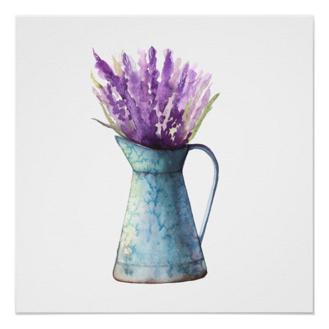 Lavender in Water Can Watercolor Poster Print (Front)