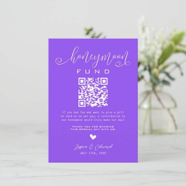 Lavender Indigo Honeymoon Fund Qr Code Minimalist (Standing Front)