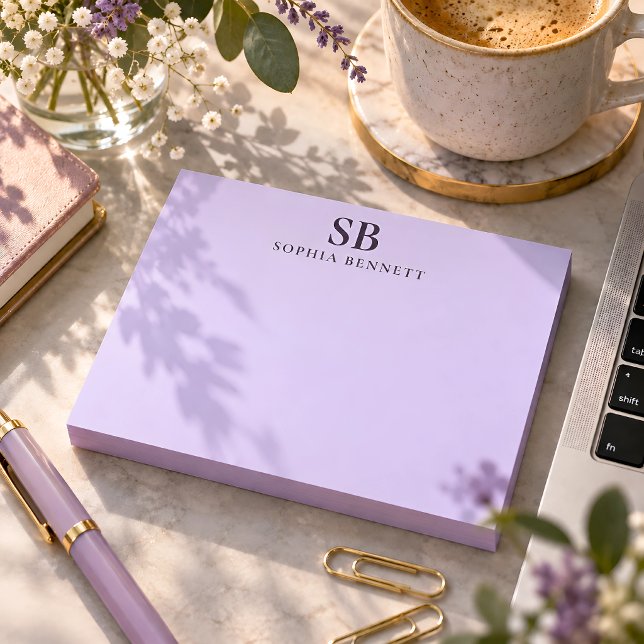 Lavender Initials Monogram Personalised  Post-it Notes (Creator Uploaded)