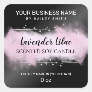 Lavender Ink On Black Scented Soy Candle Square Sticker