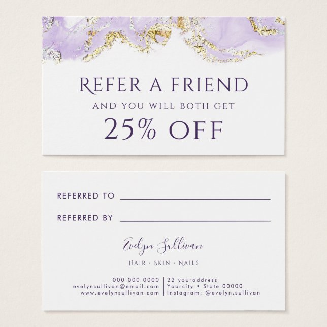 lavender ink referral card (Front & Back)
