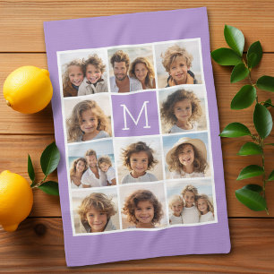 Lavender Instagram Photo Collage Custom Monogram Tea Towel