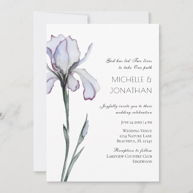  Lavender Iris Modern Floral Christian Wedding Invitation (Front)
