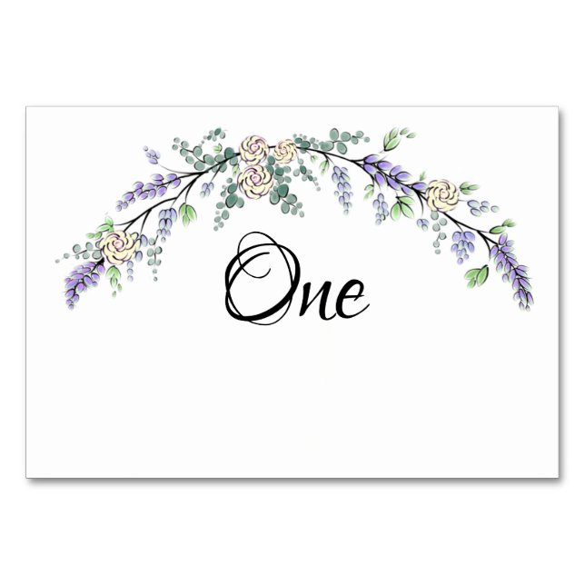 Lavender Ivory Rose and Eucalyptus Table Number (Front)