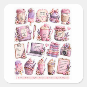  Lavender Kawaii Coffee & Sweet Treat Stickers
