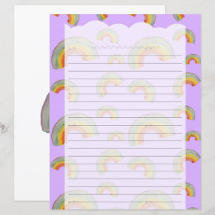 Lavender Kawaii Rainbow Stationery Paper