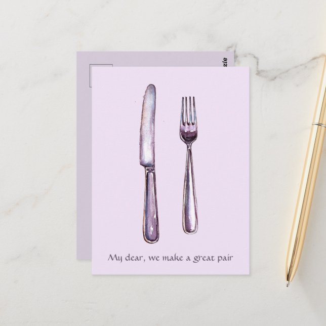 Lavender Knife & Fork Printed Postcard (Front/Back In Situ)