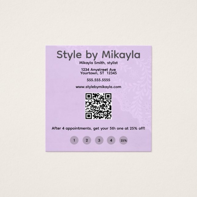 Lavender Lace Beautician Customer Rewards Card (Front)