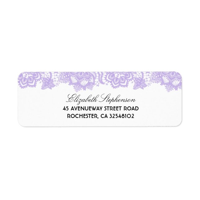 Lavender Lace Elegant White Wedding Return Address Label (Front)
