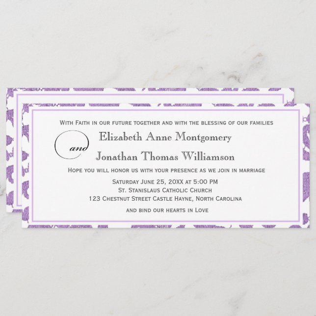 Lavender Lace Faith Hope Love Horizontal Wedding Invitation (Front/Back)