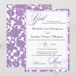 Lavender Lace God is Love Christian Wedding Invitation