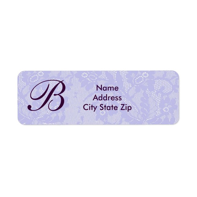 Lavender lace monogram return address label (Front)