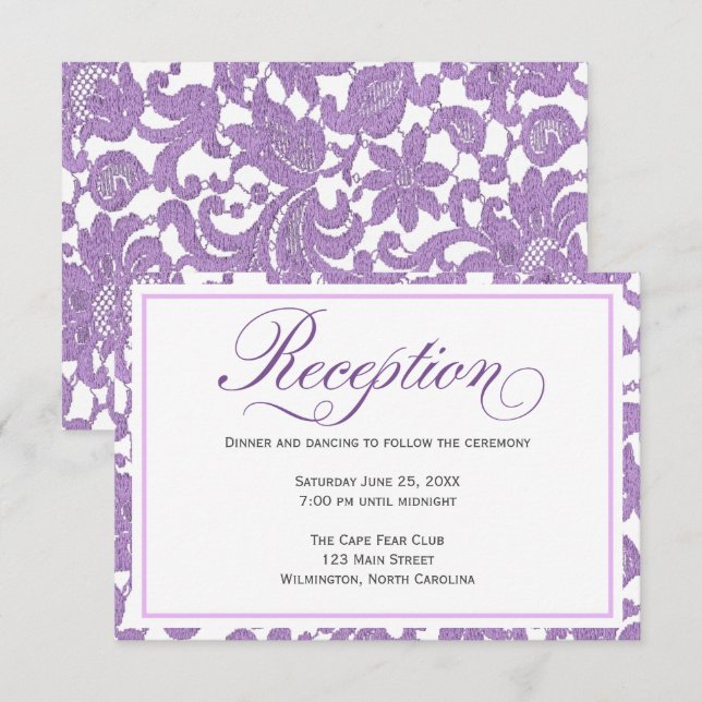 Lavender Lace Wedding Reception Enclosure Card (Front/Back)