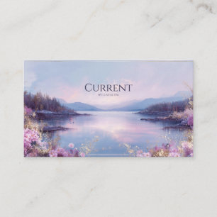 Lavender Lake Landscape Gold Floral Elegant Business Card