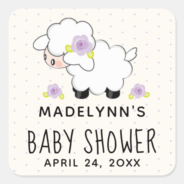 Lavender Lamb Baby Shower Thank You Favour Square Sticker (Front)
