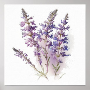 Lavender Larkspur Flower Art Print Poster