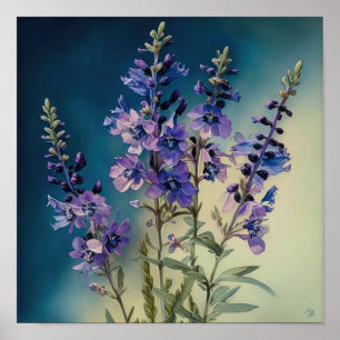 Lavender Larkspur Flower Art Print Poster
