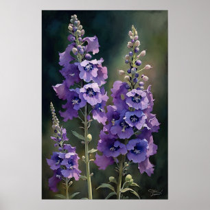 Lavender Larkspur Flower Art Print Poster