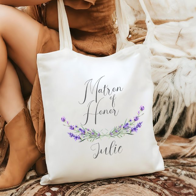 Lavender Laurel Matron of Honour Wedding  Tote Bag (Matron of Honor Wedding Tote with Lavender Laurels and Script Font
)